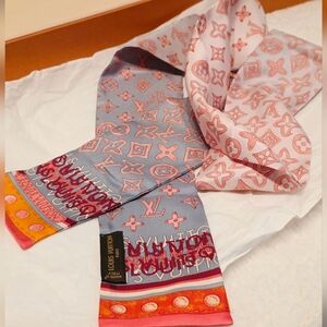 Authentic Louis Vuitton Silk Monogram Map Bandeau scarf